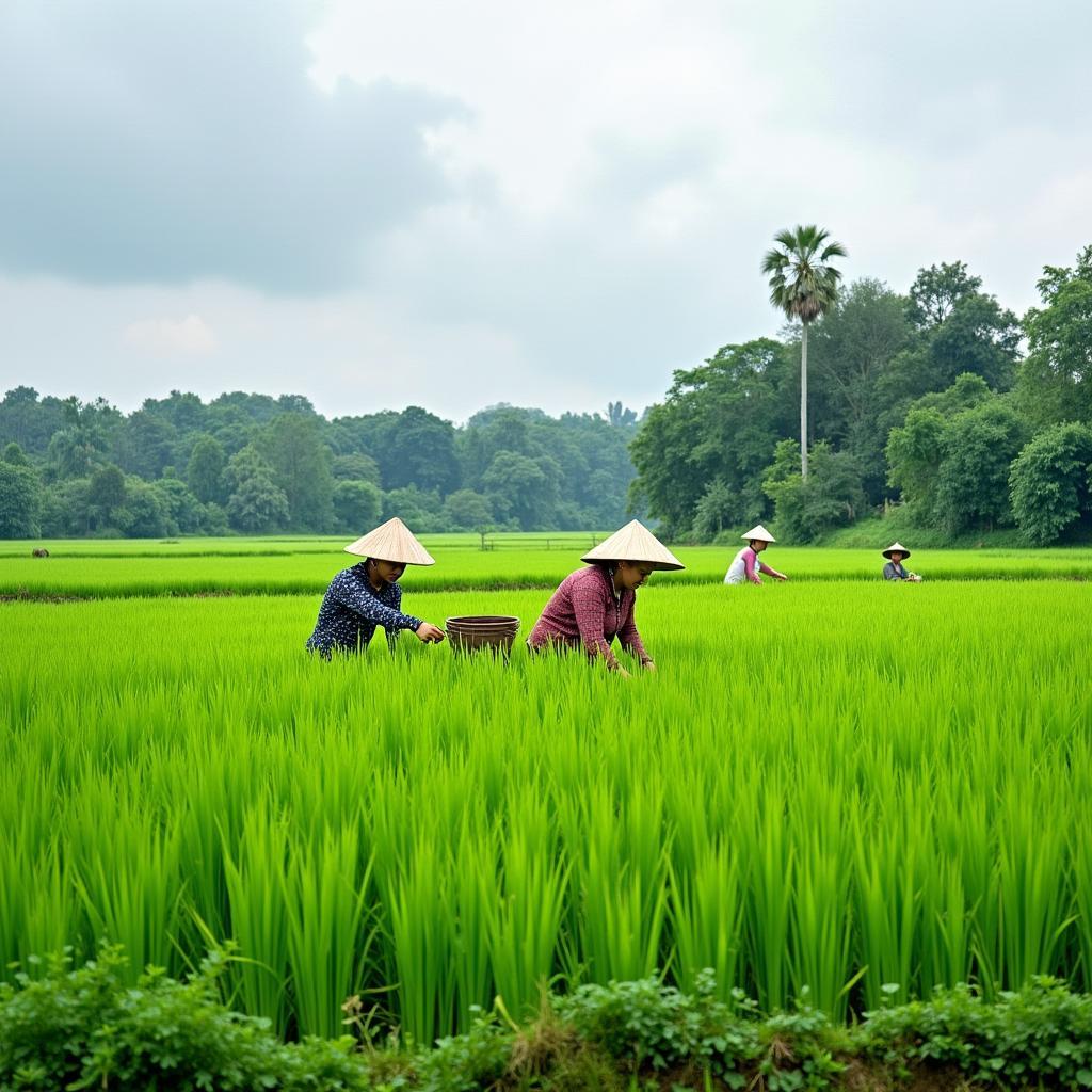 Người dân Xã Thạnh Bình Huyện Tiên Phước Quảng Nam đang làm nông nghiệp trên cánh đồng lúa xanh tươi