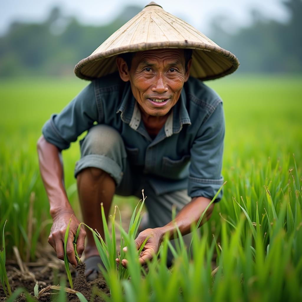 Hình ảnh người nông dân xã Vân Bán, tỉnh Phú Thọ đang cần mẫn trên đồng ruộng