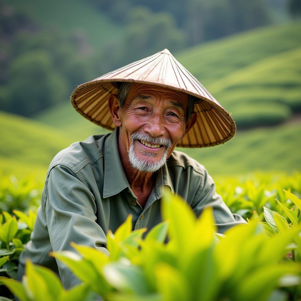 Nụ cười thân thiện của người nông dân Xã Vĩnh Chân, Phú Thọ khi đang thu hoạch chè