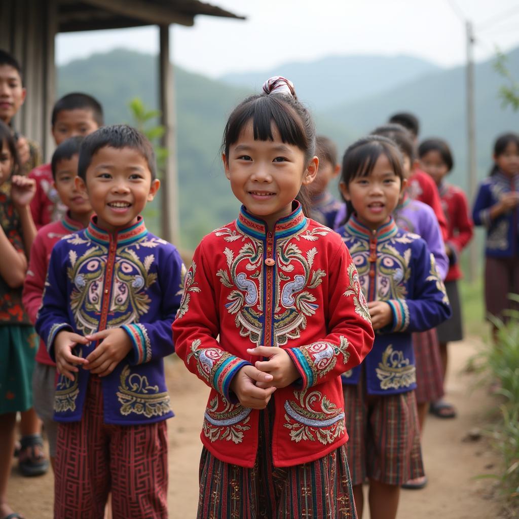 Người dân địa phương Xã Yên Hoa, Tỉnh Tuyên Quang trong trang phục truyền thống sinh hoạt cộng đồng