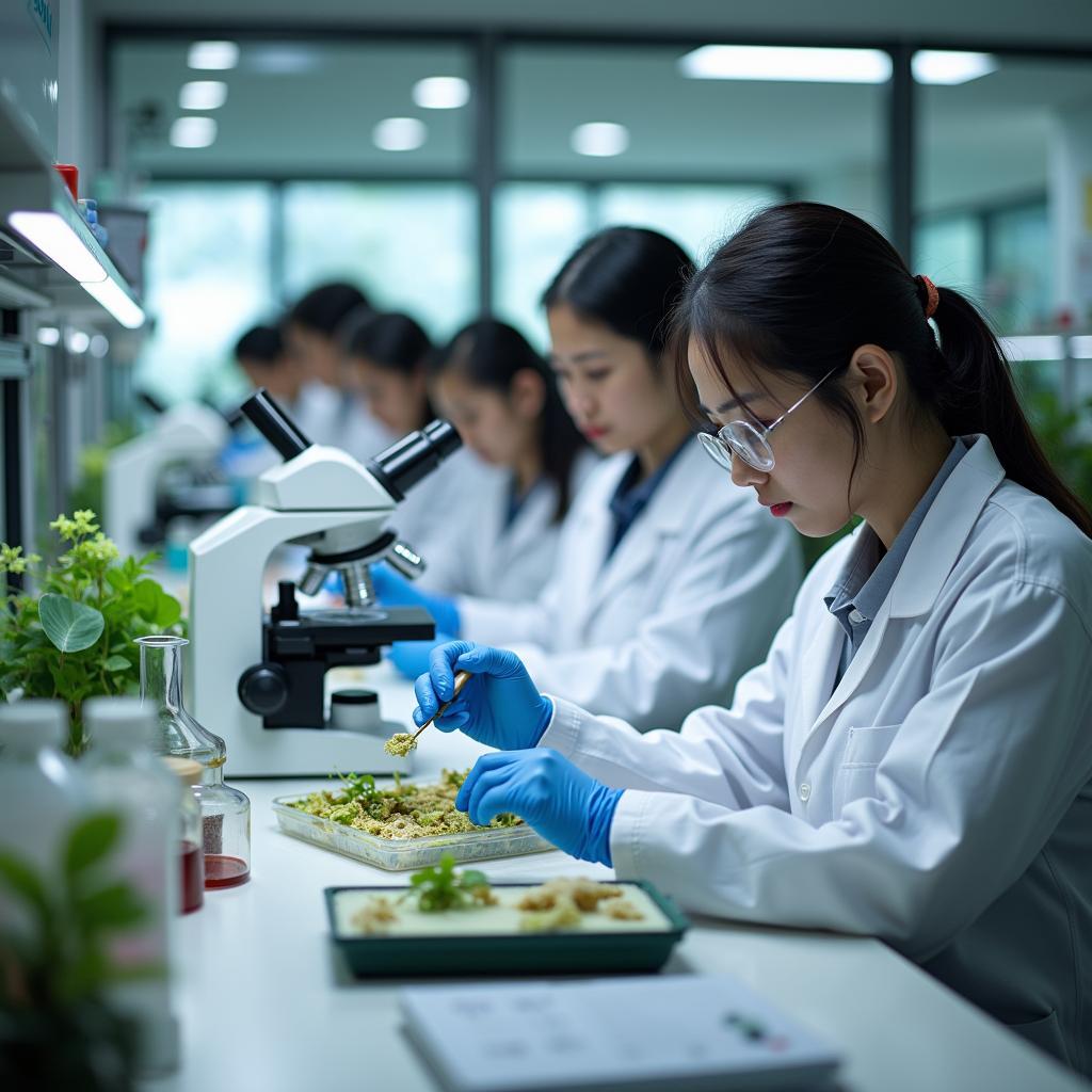 Các nhà khoa học tại Viện Sinh học Nhiệt đới đang phân tích mẫu vật thực vật trong phòng thí nghiệm hiện đại.