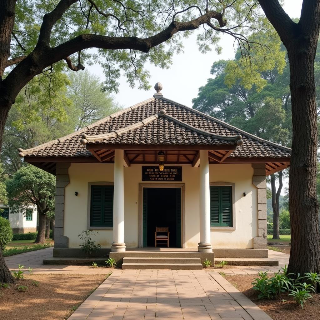 Bên ngoài Nhà lưu niệm chị Võ Thị Sáu tại Xã Đất Đỏ, một công trình kiến trúc giản dị mang đậm dấu ấn lịch sử.