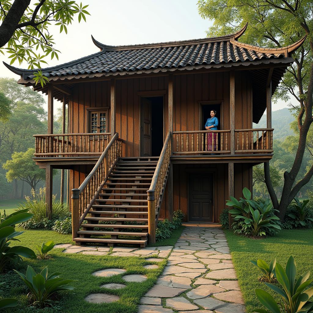 Ngôi nhà sàn gỗ truyền thống của người Tày ở Quy Mông, một homestay ấm cúng cho du khách