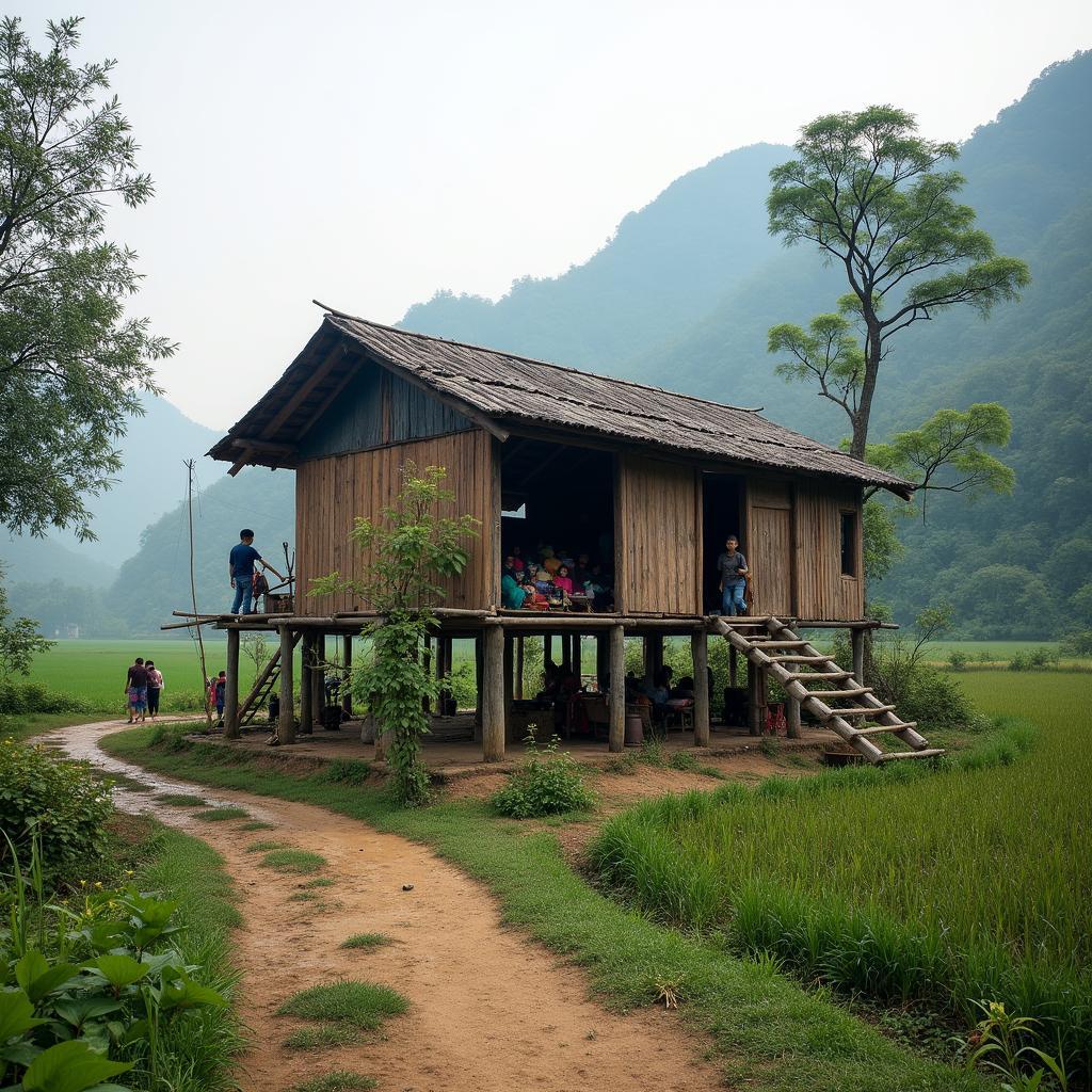 Nha san truyen thong cua dong bao dan toc tai mot ban lang o Xa Vo Lao Lao Cai