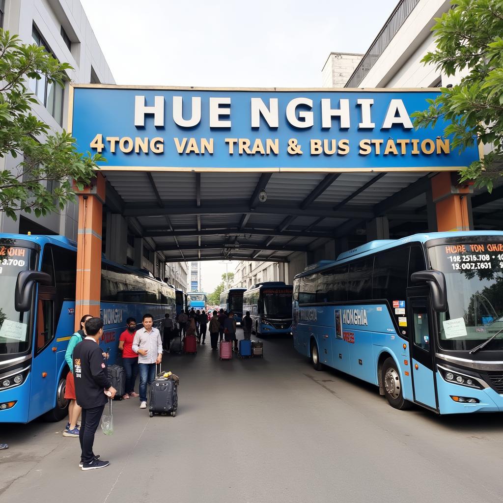Bên ngoài bãi xe khách Huệ Nghĩa tại địa chỉ 4 Tống Văn Trân, Quận 11, TP HCM
