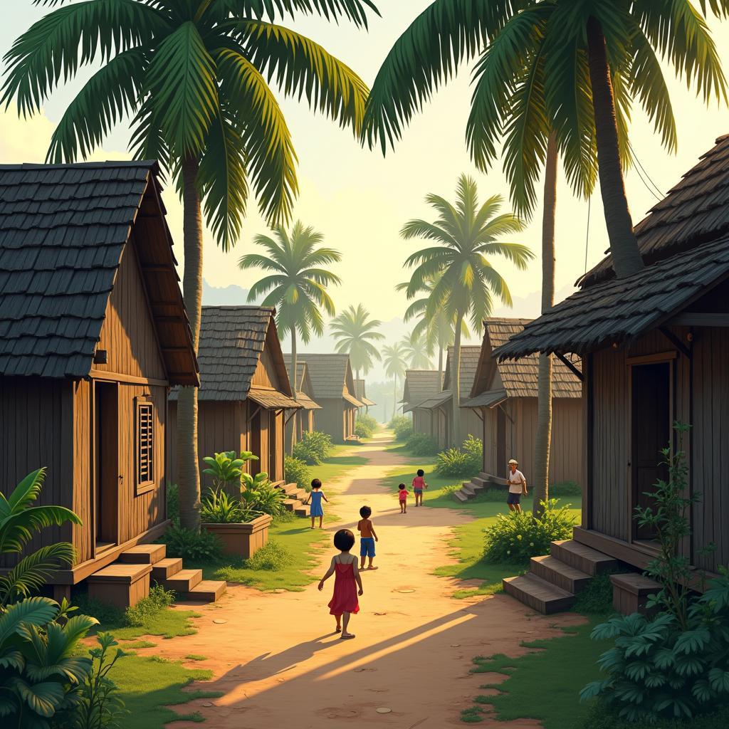 Khung cảnh bình yên của một ngôi làng nhỏ tại xã Ngọc Sơn với những nếp nhà sàn truyền thống.