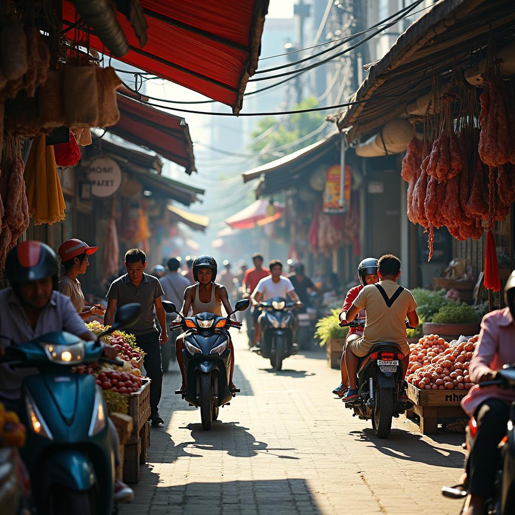 Khung cảnh mua bán tấp nập và nhịp sống sôi động tại khu vực chợ Tân Sơn Hòa