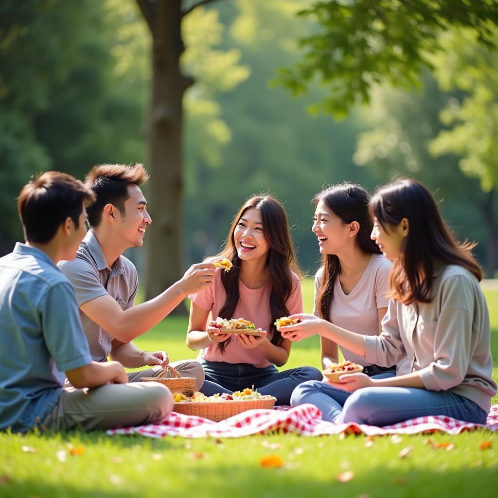 Nhóm bạn thân tận hưởng hoạt động ngoài trời Friendship Day với buổi dã ngoại vui vẻ giữa công viên xanh mát