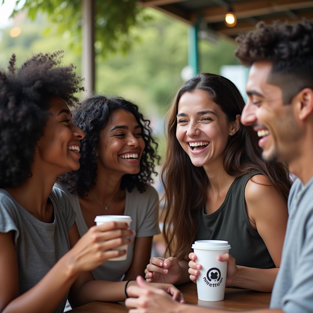Một nhóm bạn đa quốc tịch đang vui vẻ gặp gỡ tại một sự kiện Meetup, thể hiện sức mạnh kết nối của tình bạn vượt biên giới.