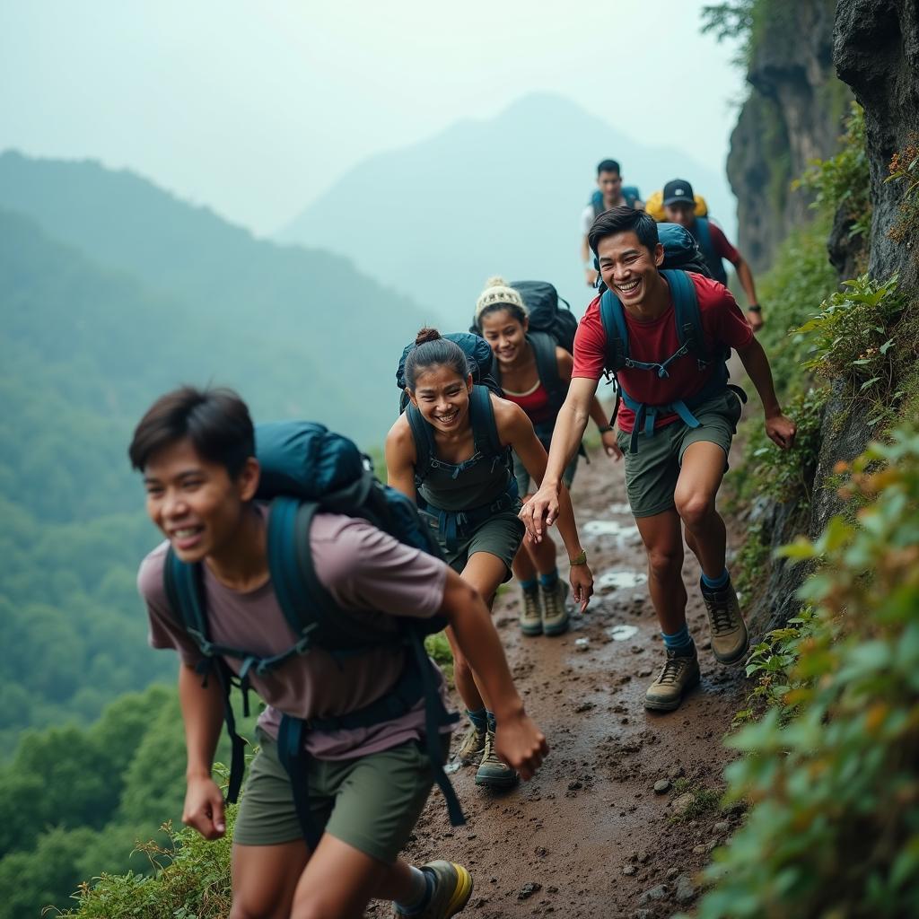 Tinh ban duoc the hien qua su ho tro lan nhau khi tham gia trek Fansipan