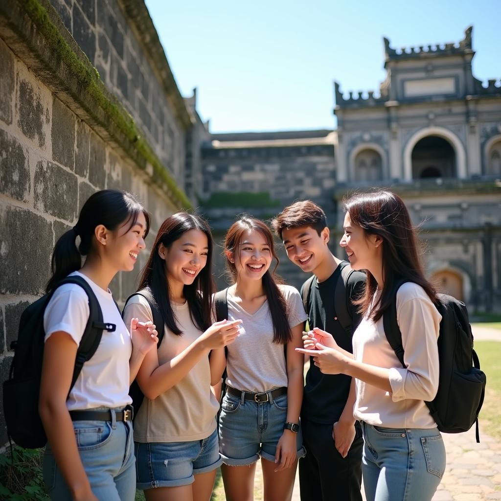 Nhóm bạn thân đang cùng nhau khám phá Đại Nội Huế trong một chuyến tour văn hóa cùng bạn đầy ý nghĩa và tiếng cười.
