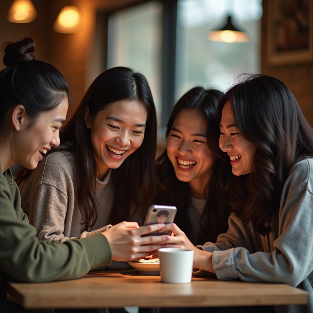 Nhóm bạn thân thời cấp 3 vui vẻ tụ họp cà phê, ôn lại kỷ niệm xưa sau nhiều năm xa cách