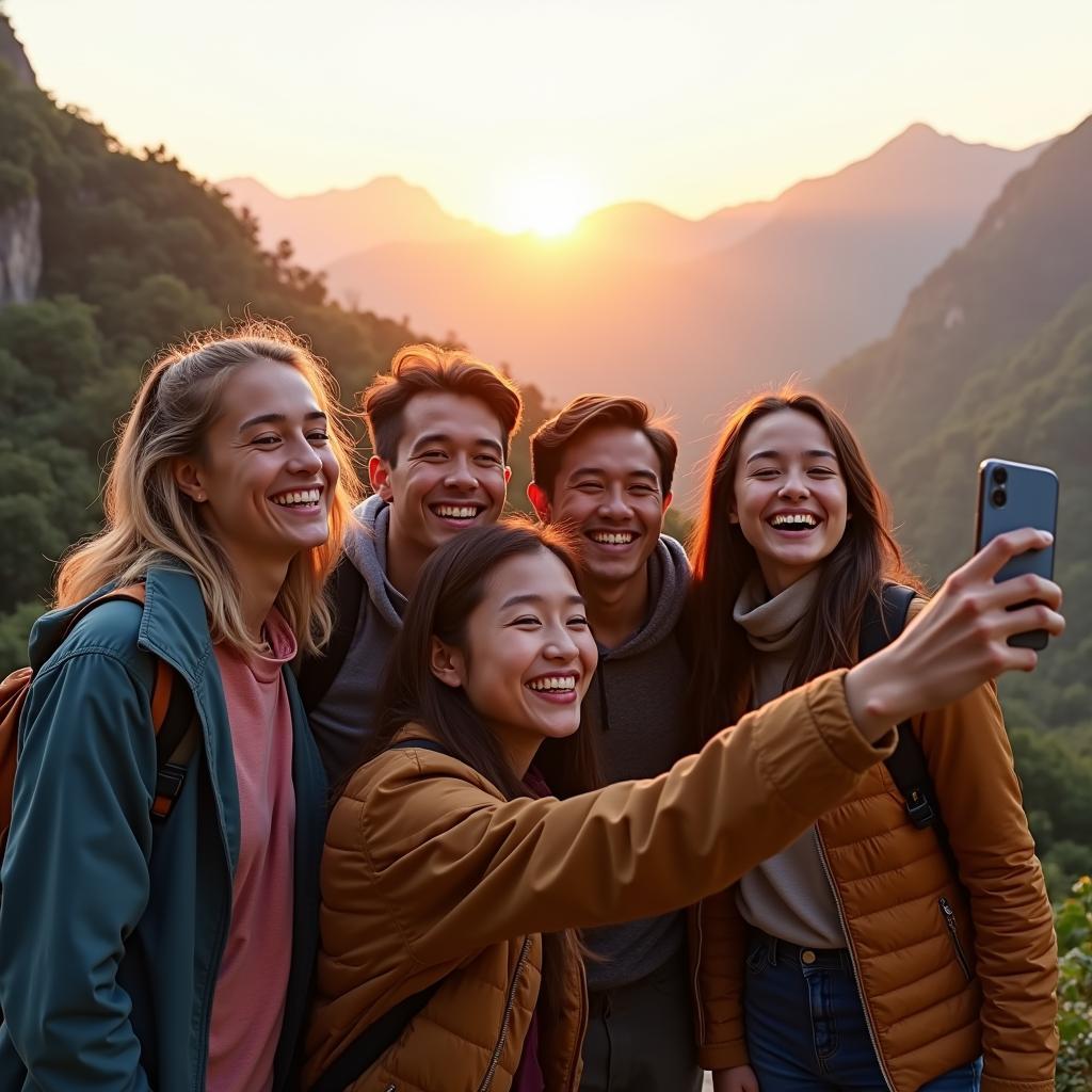 Nhóm bạn thân thiết đang cùng nhau tận hưởng chuyến du lịch, biểu tượng cho friendships hiệp hội du lịch bền chặt.