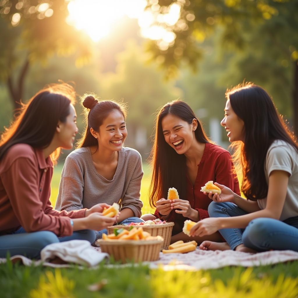 Một nhóm bạn thân đang cùng nhau tham gia hoạt động ngoài trời, thể hiện sự gắn kết và cách làm mới tình bạn cũ hiệu quả