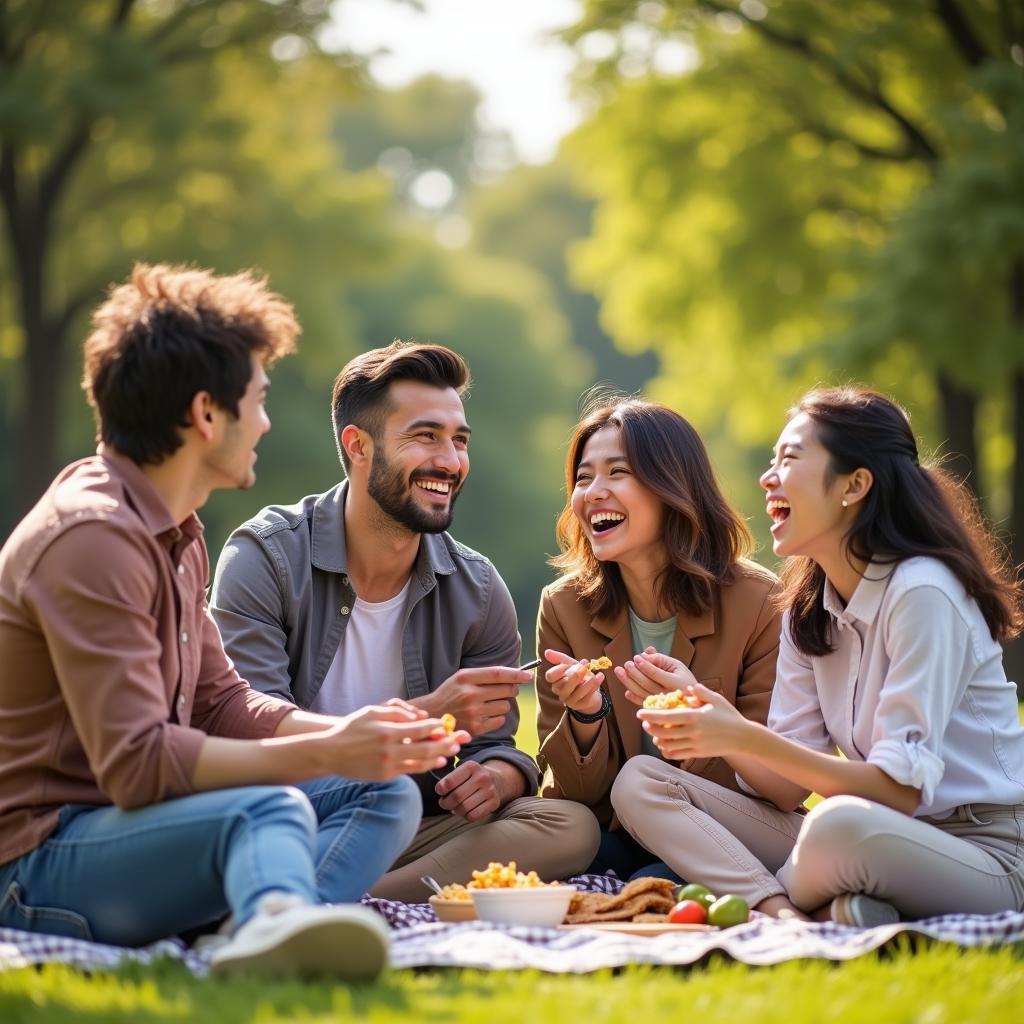 Những người bạn thân thiết cùng nhau trải nghiệm hoạt động ngoài trời, thể hiện tinh thần đồng đội và niềm vui gắn kết