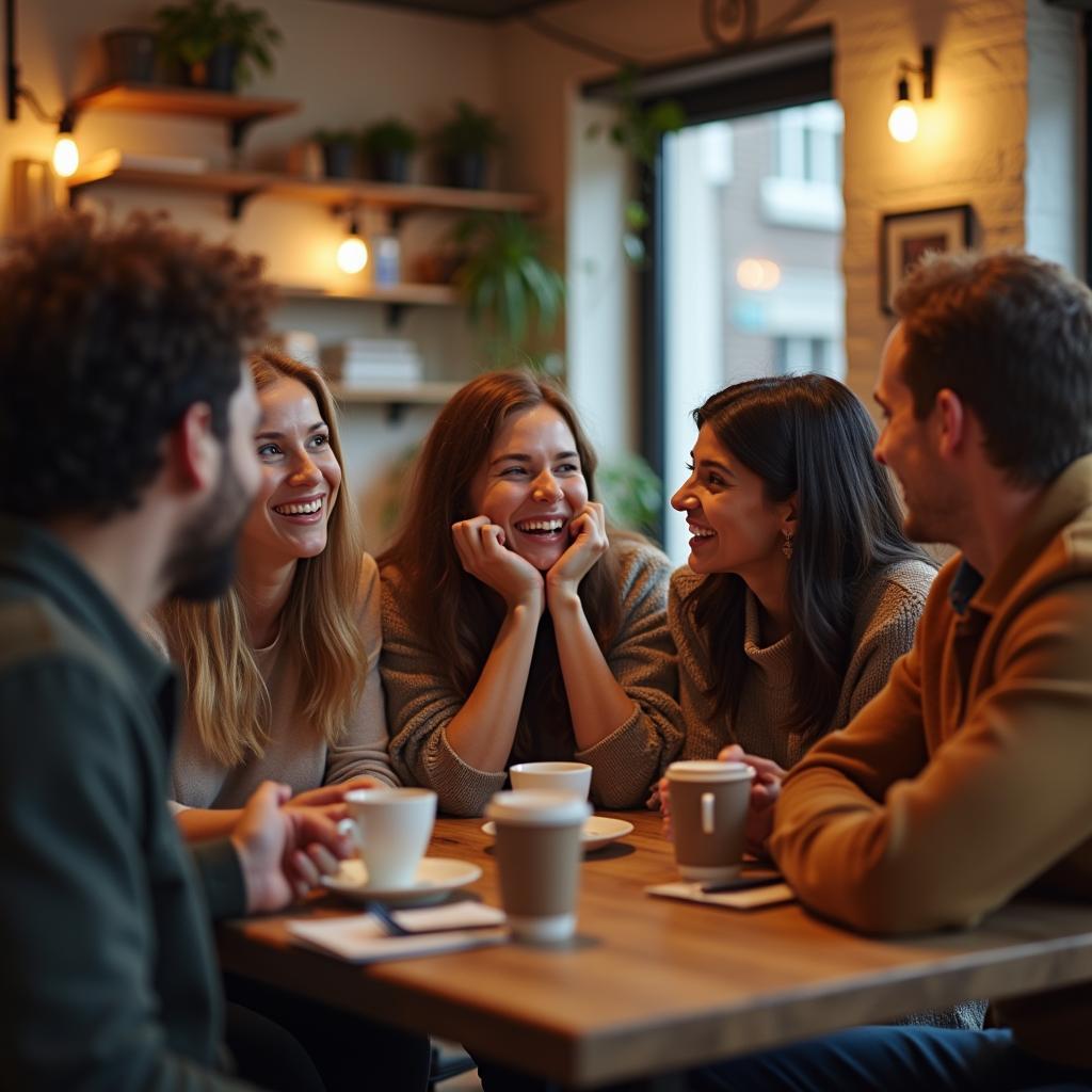Một nhóm bạn bè đa dạng đang cùng nhau trò chuyện vui vẻ, minh họa cho sức mạnh của tình bạn đích thực và sự kết nối.