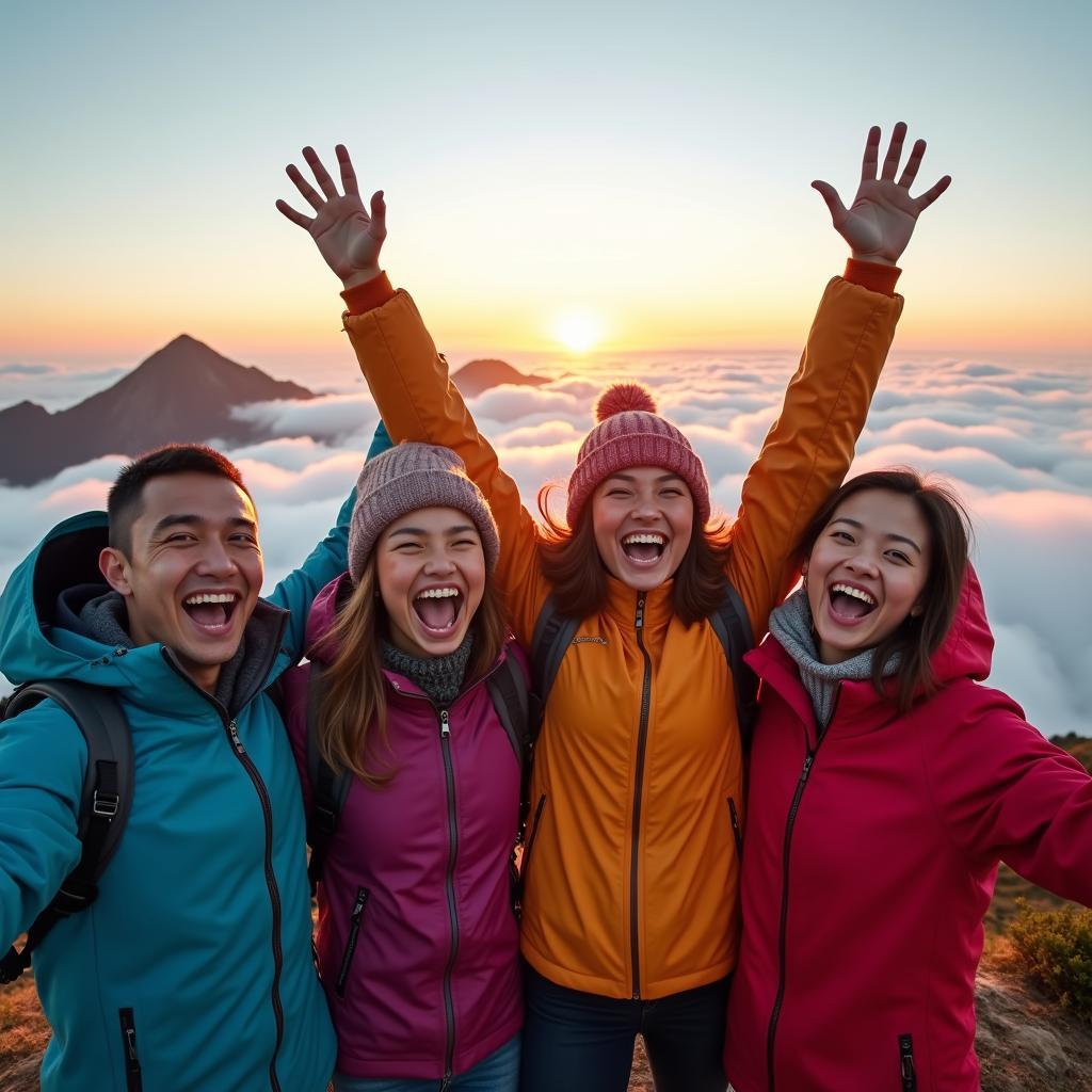 Nhóm bạn thân cùng nhau săn mây trên đỉnh Fansipan huyền thoại, một trải nghiệm gắn kết tình bạn không thể quên khi du lịch Sapa.