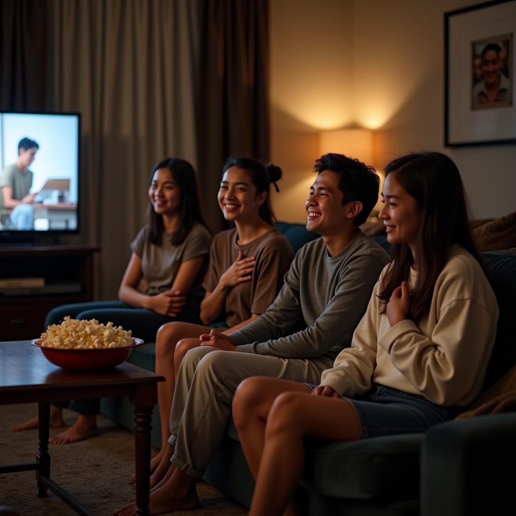 Một nhóm bạn thân đang cùng nhau xem phim tài liệu Friendship Day, chia sẻ những khoảnh khắc xúc động và ý nghĩa.