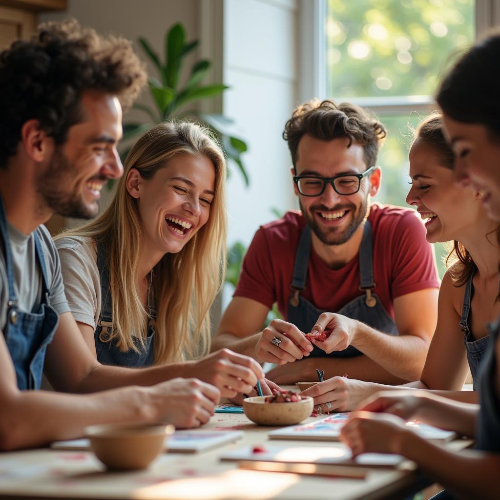 Nhóm bạn trẻ kết bạn nhanh chóng qua hoạt động có sở thích chung như chơi thể thao hoặc nghệ thuật.