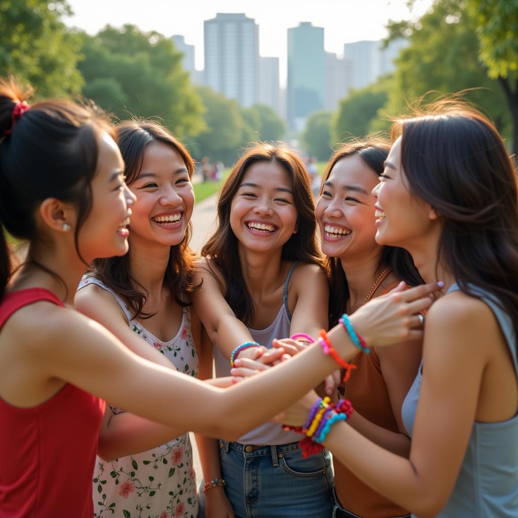 Nhóm bạn trẻ đa quốc tịch vui vẻ kỷ niệm Ngày Quốc tế Tình bạn tại Việt Nam