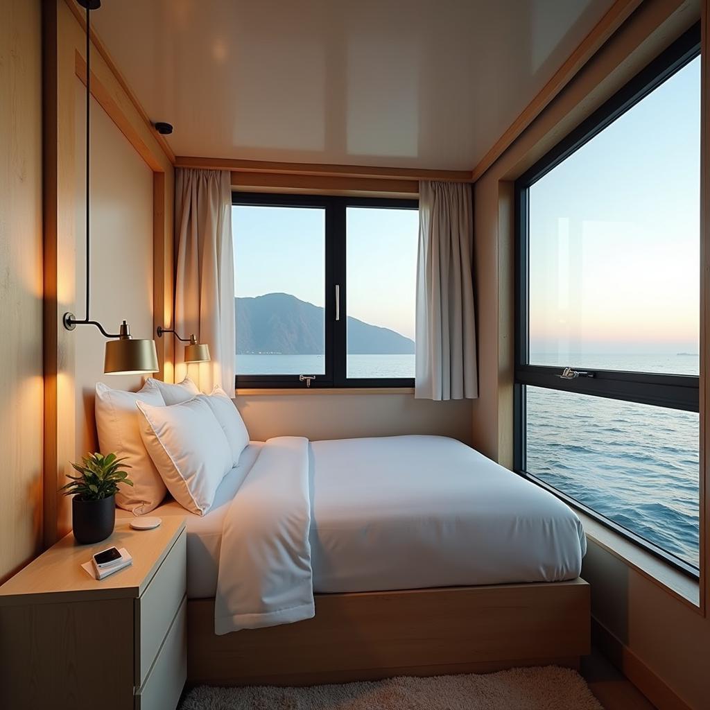 Nội thất tiện nghi và ấm cúng bên trong một phòng của Khách sạn Container Rainbow ở Cửa Lò