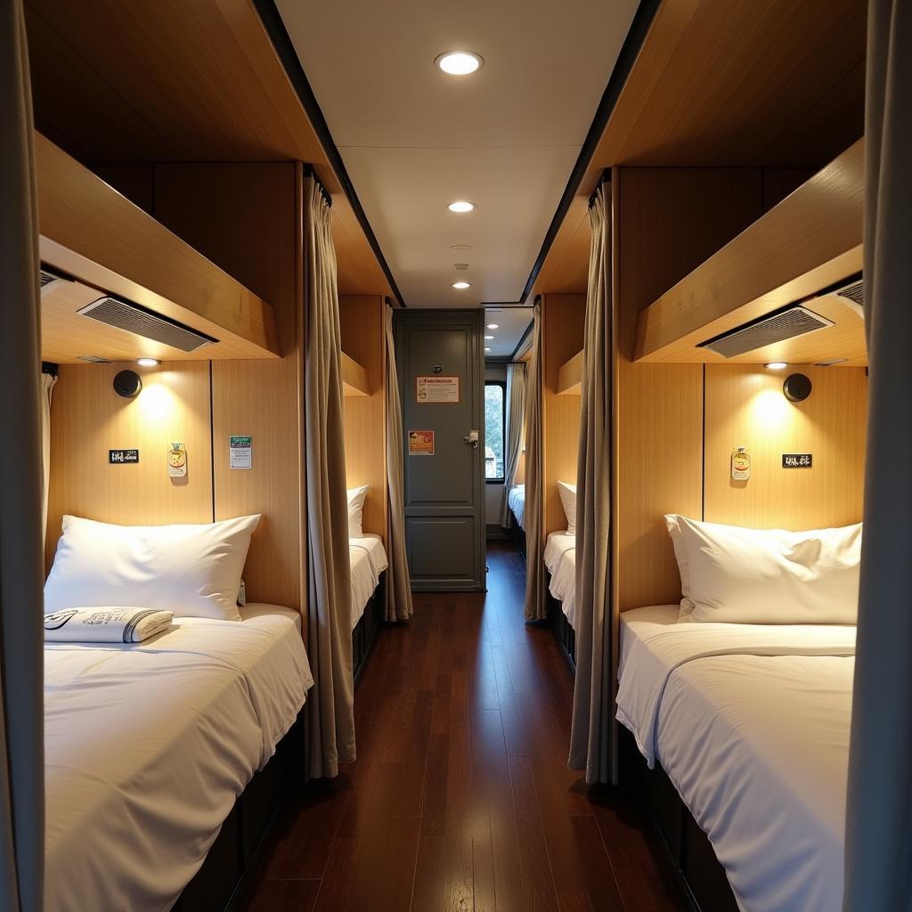 Nội thất bên trong xe giường nằm chất lượng cao của nhà xe Huệ Nghĩa chạy tuyến Sài Gòn - miền Tây