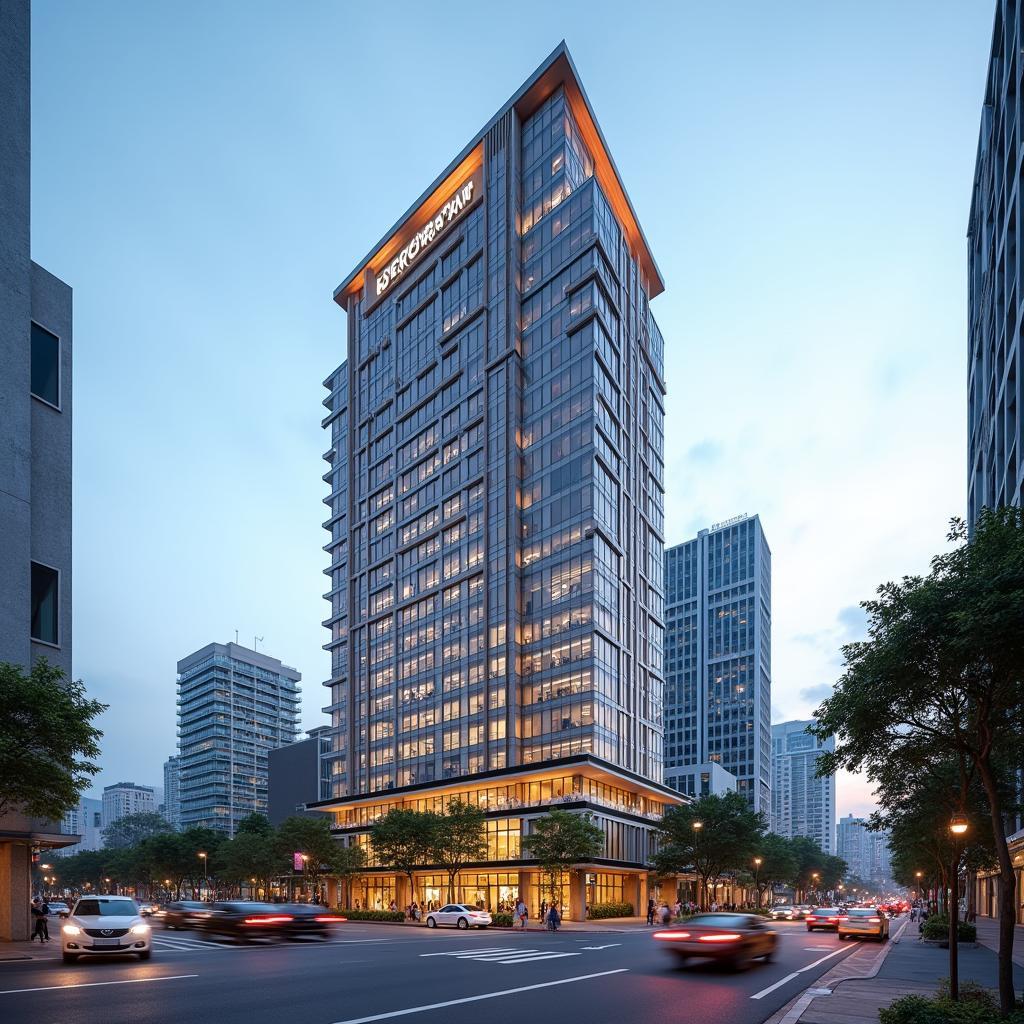Mặt tiền tòa nhà Pearl Plaza tại 561A Điện Biên Phủ, Bình Thạnh TP HCM với kiến trúc hiện đại