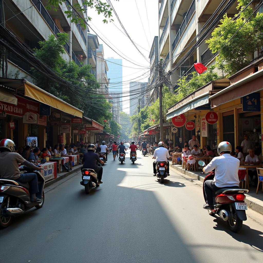 Cuộc sống và hoạt động kinh doanh sầm uất trên một con đường ở Phường Tân Sơn Hòa, Quận Tân Bình, Thành phố Hồ Chí Minh