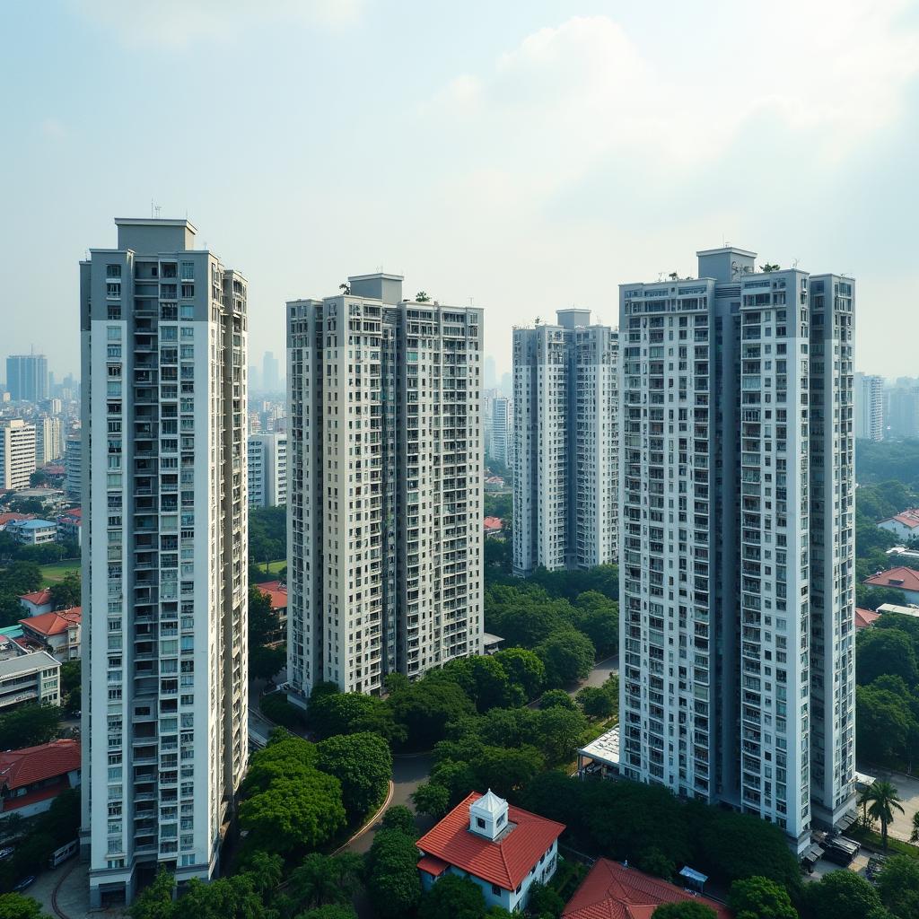 Toàn cảnh khu đô thị mới hiện đại tại Quận Hoàng Mai, thể hiện sự phát triển nhanh chóng