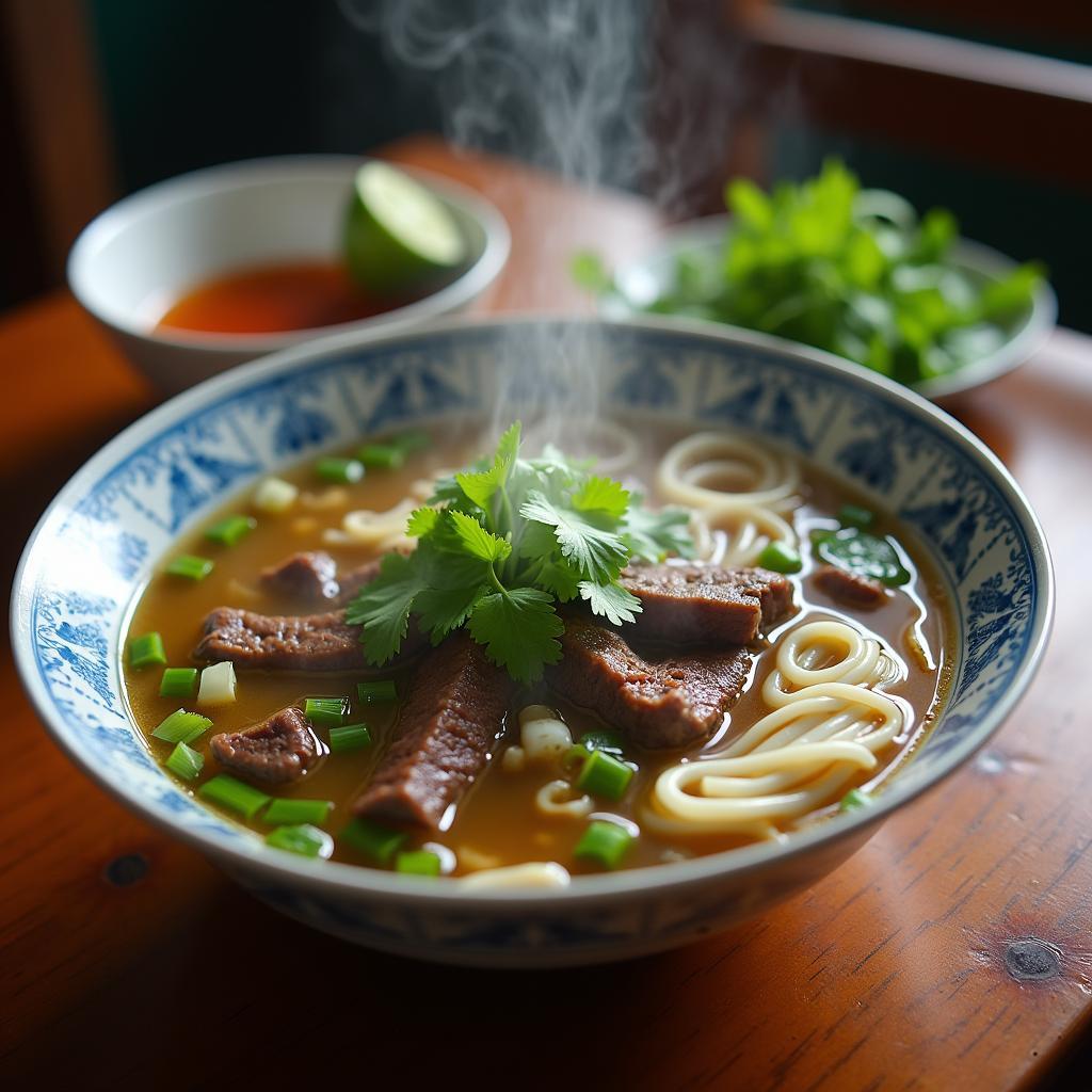 Một tô phở bò tái chín đầy đặn tại Quán Phở Bò Gia Truyền Nam Định ở Pleiku