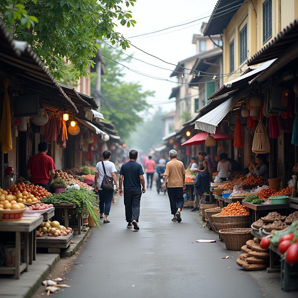 Canh mua ban tap nap tai khu cho Cau Do, Ha Dong, the hien doi song thuong nhat.