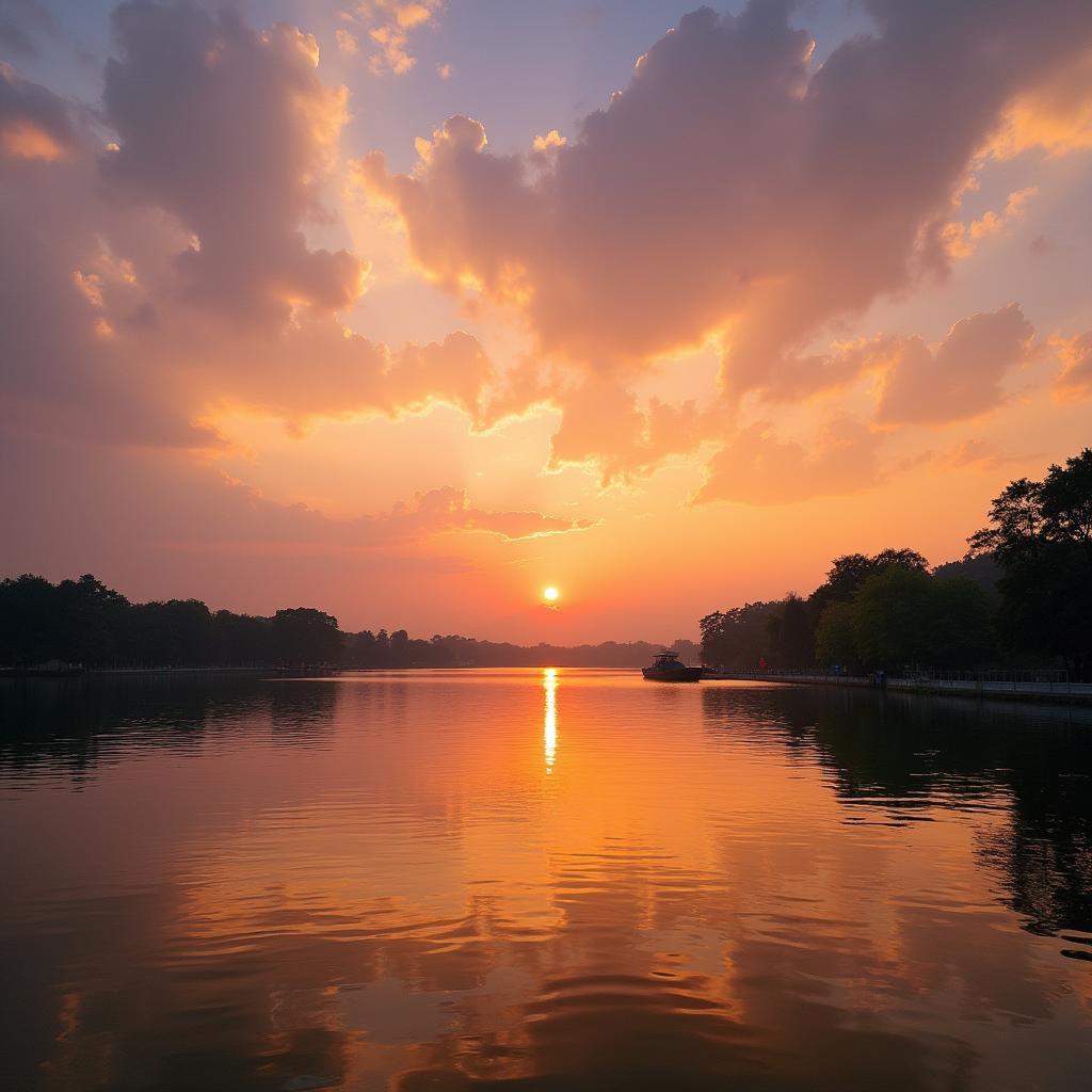 Canh hoang hon ruc ro tren Ho Tay tu pho Nhat Chieu, Ha Noi.