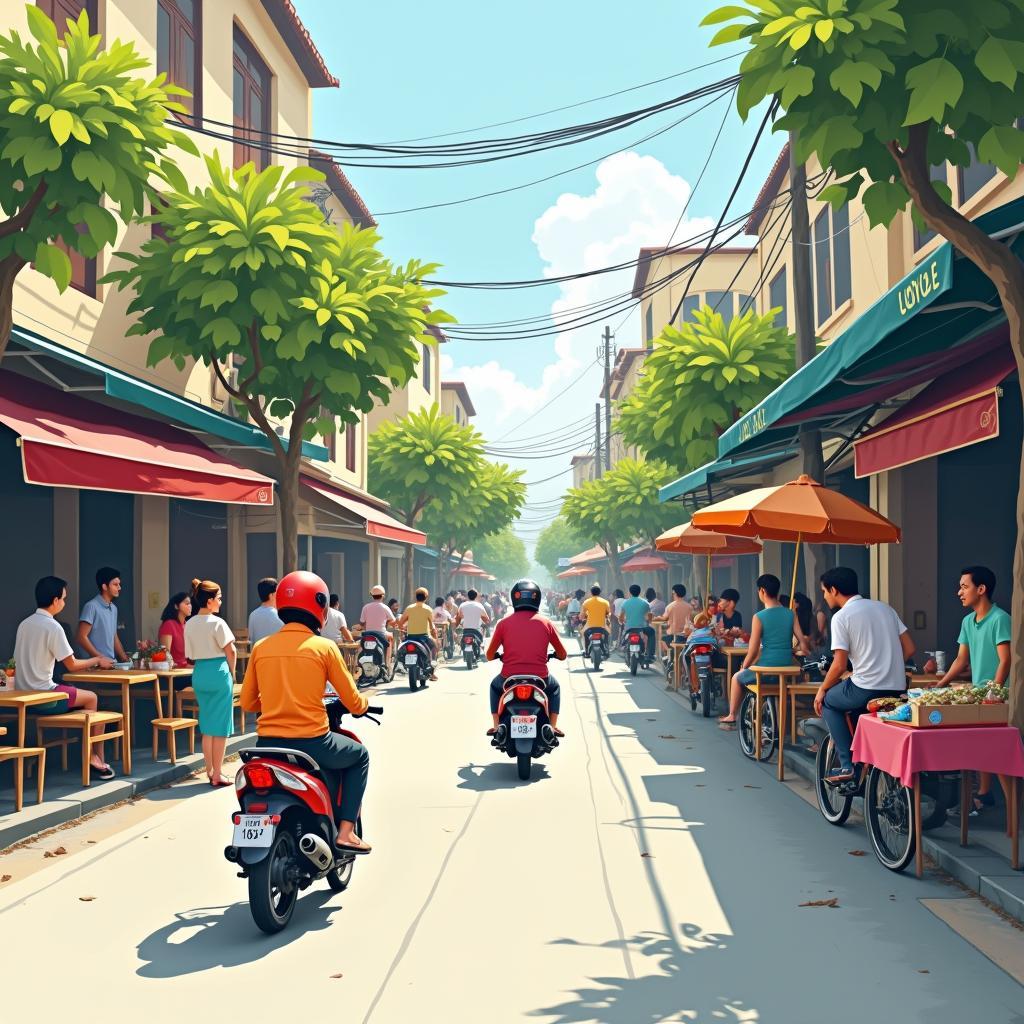 Hình ảnh minh họa cảnh quan sinh hoạt sôi động trên một con phố điển hình tại Phường Lý Thường Kiệt, Tỉnh Hà Nam