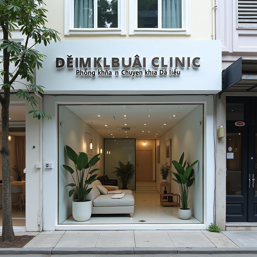 Bên ngoài Phòng khám Bệnh da liễu, 38 Lạc Long Quân, TP. Quy Nhơn, T. Bình Định với bảng hiệu rõ ràng