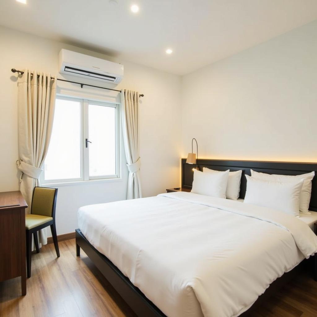 Không gian bên trong phòng nghỉ tiện nghi và ấm cúng của khách sạn Mai Villa 1 Nguyễn Chánh, Hà Nội.