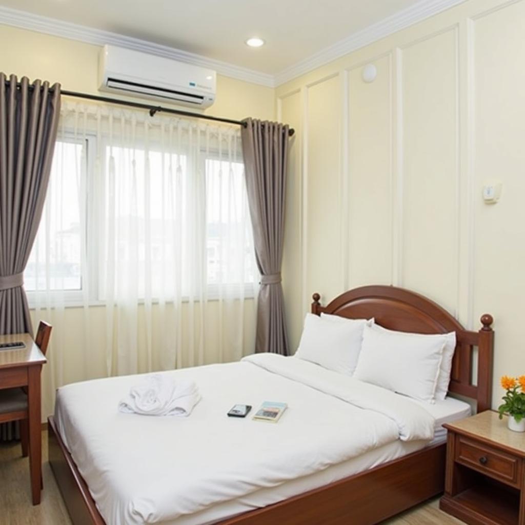 Hình ảnh nội thất phòng nghỉ được bài trí gọn gàng, sạch sẽ tại Nhà nghỉ Cao cấp Ngự Bình, mang lại cảm giác thoải mái cho khách lưu trú