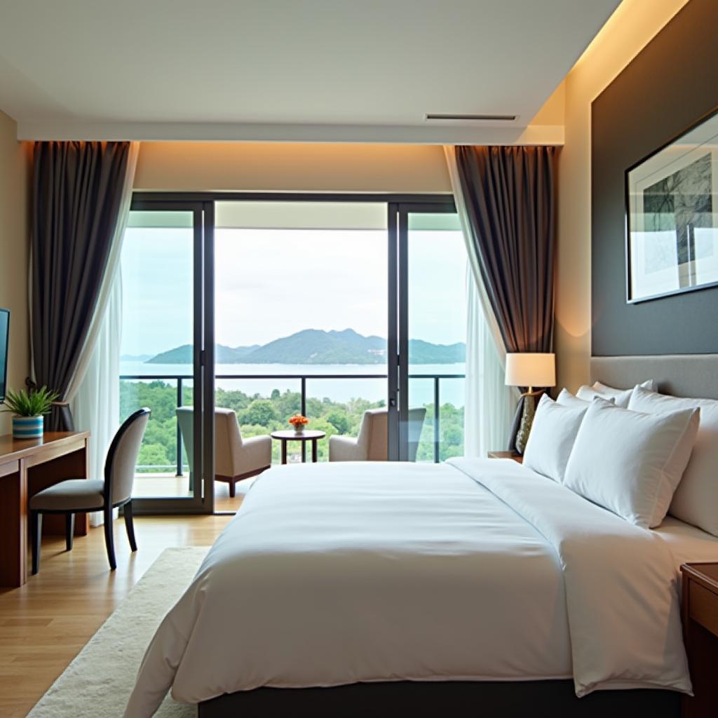 Phòng nghỉ hiện đại có ban công view biển tại Royal Palms Hotel, 18 Đồng Khởi, TP. Tuy Hòa, T. Phú Yên