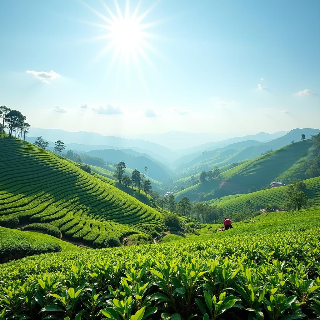 Khung cảnh đồi chè bát ngát xanh mướt tại Xã Phong Quang, Tỉnh Thái Nguyên