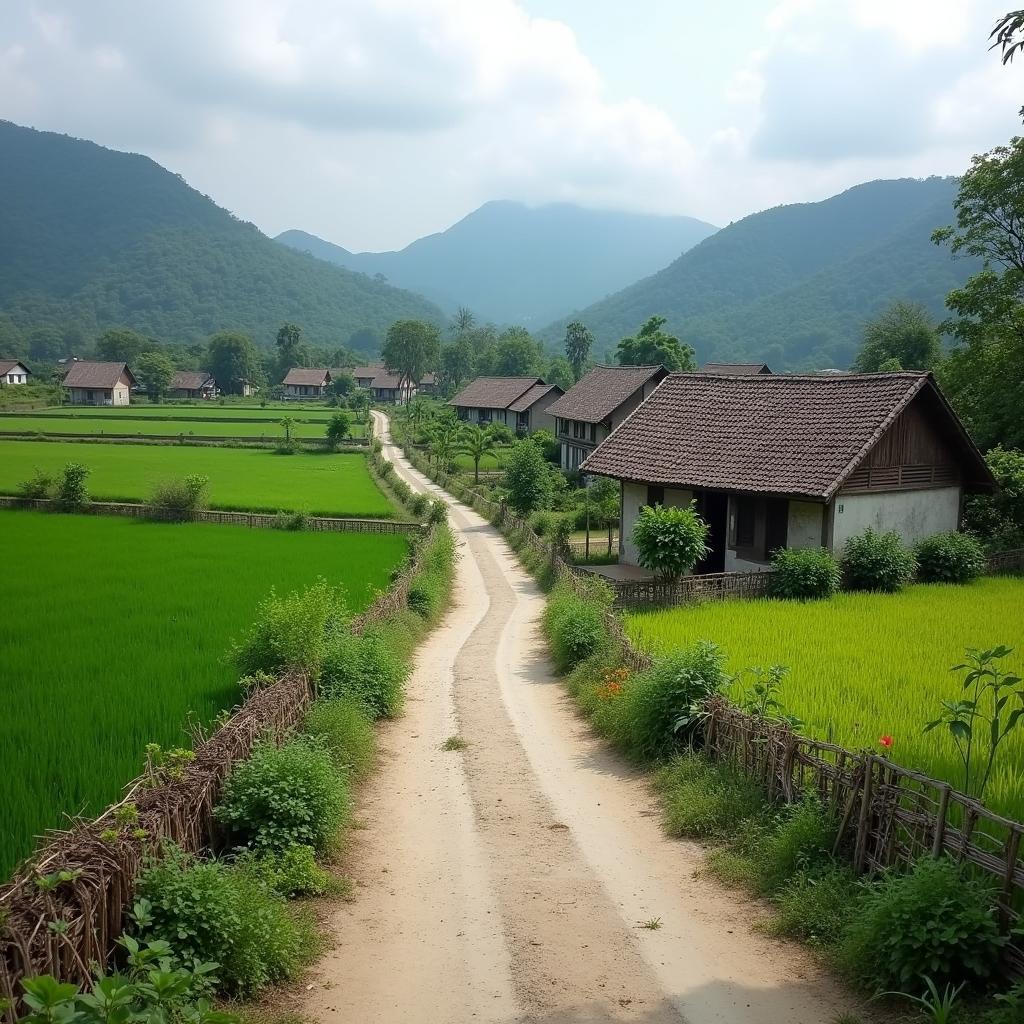 Con đường nhỏ dẫn vào bản làng yên bình tại Xã Phong Quang, Tỉnh Thái Nguyên
