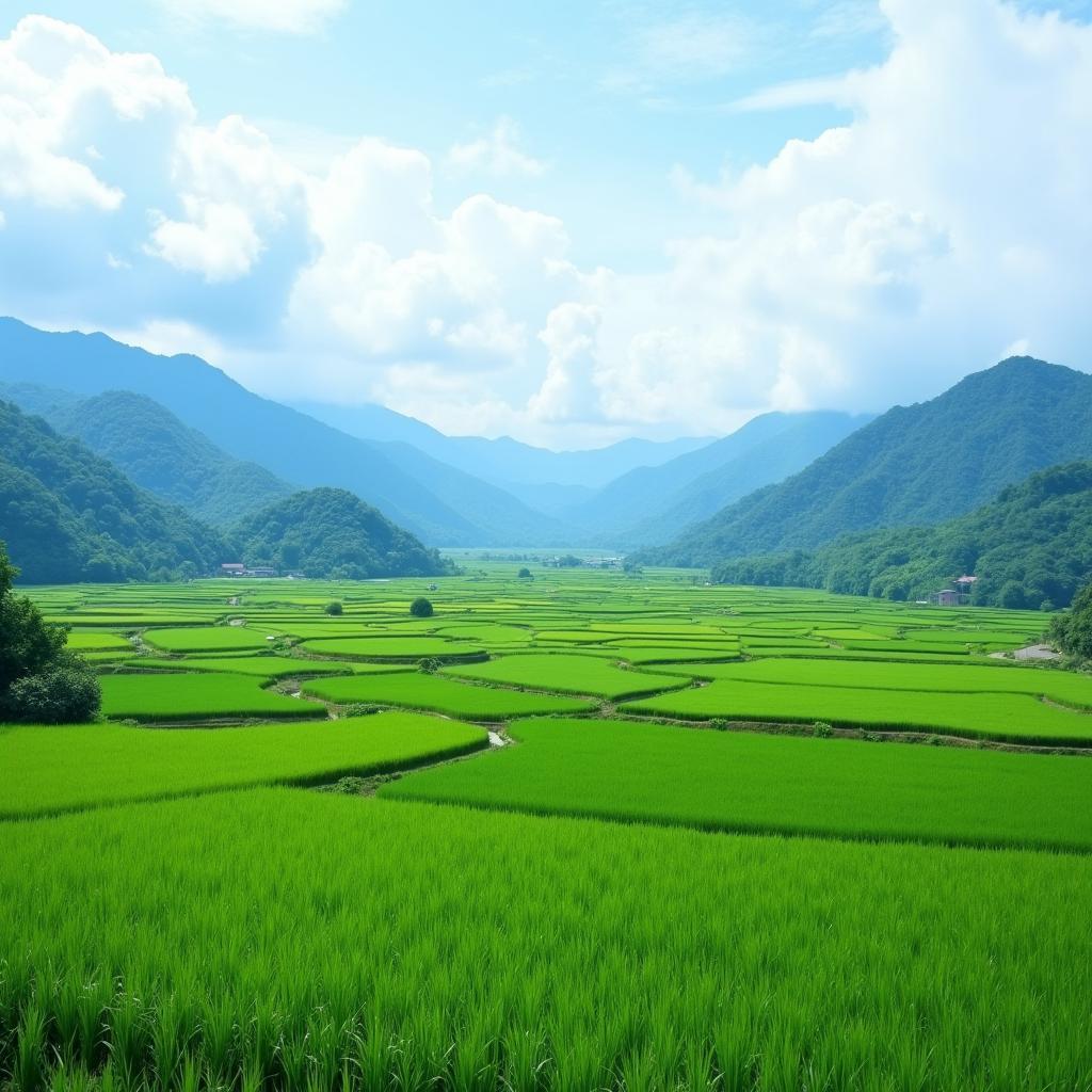 Canh dong xanh muot va nui non tai Xa Phuc Yen Tinh Tuyen Quang