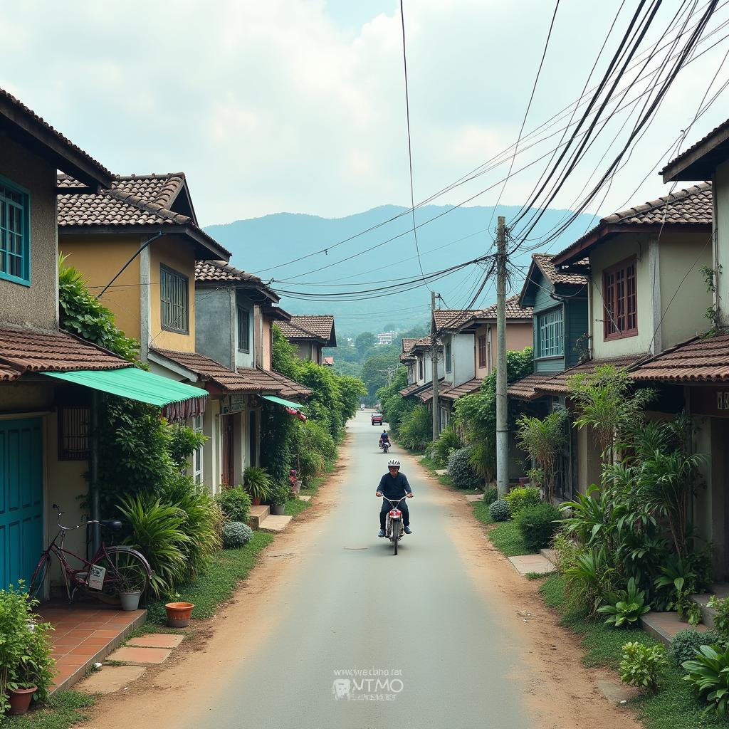 Đời sống thường nhật tại Phường Âu Lâu, Tỉnh Lào Cai với hình ảnh nhà cửa và đường xá địa phương.