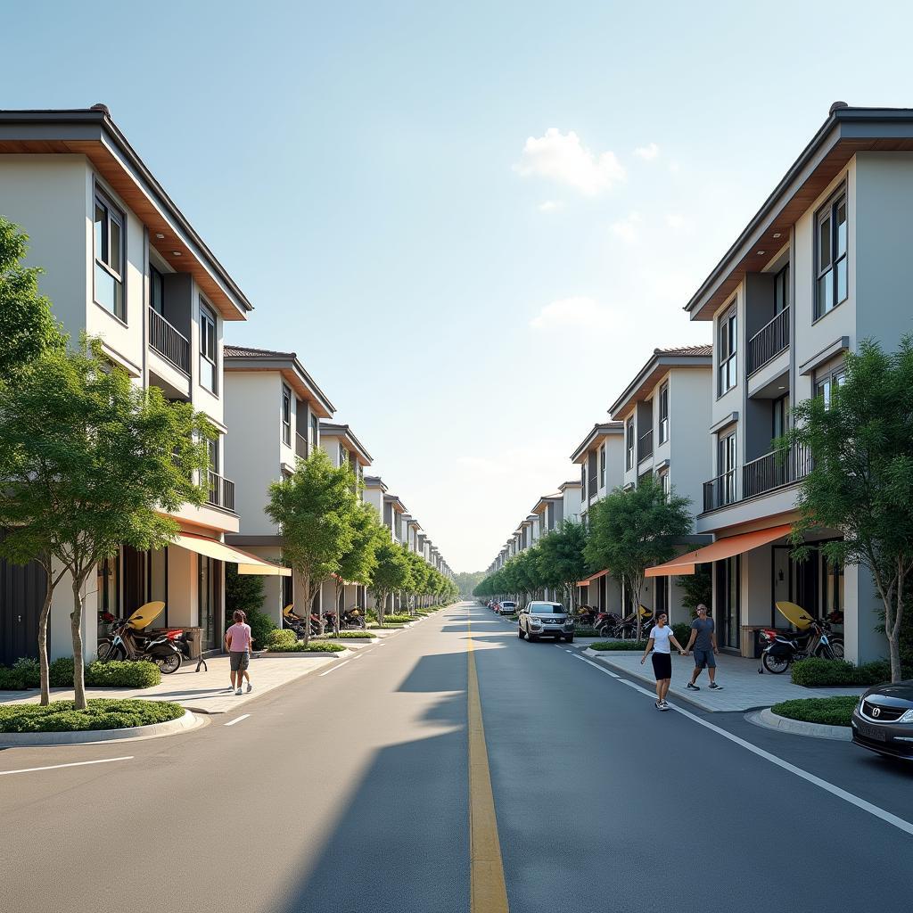 Cảnh quan và đời sống hàng ngày tại Phường Bình Cơ, Thị xã Tân Uyên, Tỉnh Bình Dương, bao gồm đường phố, nhà cửa và hoạt động của người dân địa phương.