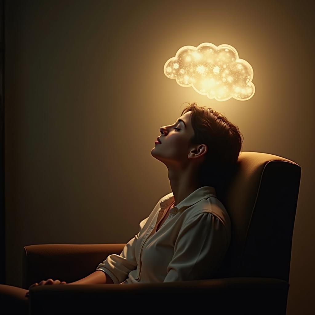 Người phụ nữ đang thực hành phương pháp hình dung tưởng tượng để thăm dò tiềm thức, hướng tới mục tiêu và thành công.