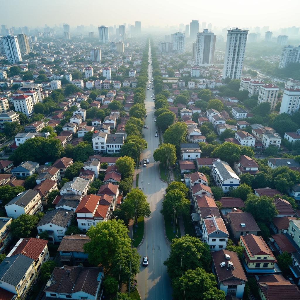 Toàn cảnh khu vực Phường Phương Liệt Quận Thanh Xuân Thành phố Hà Nội từ trên cao