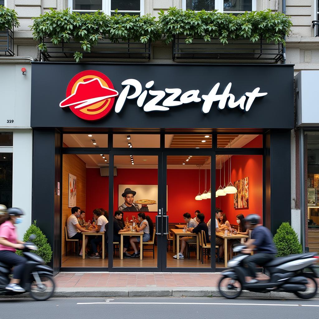 Mặt tiền nhà hàng Pizza Hut Nguyễn Tri Phương, Quận 10 trên con đường sầm uất