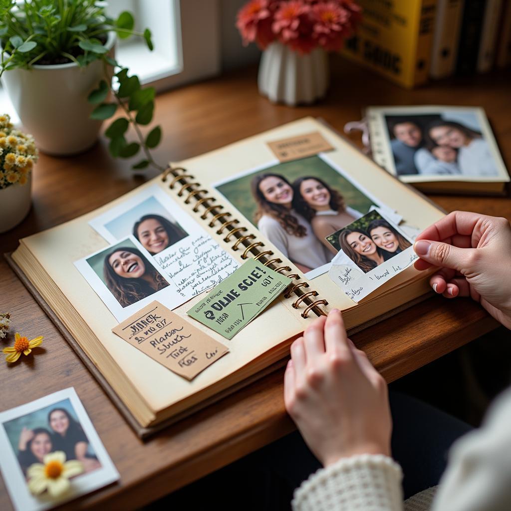 Một cuốn scrapbook handmade chứa đầy ảnh và kỷ niệm, món quà tặng độc đáo cho bạn thân ngày Friendship Day