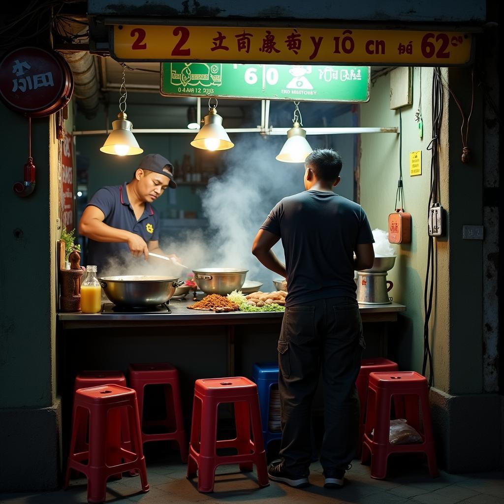 Một quán ăn bình dân nhỏ bán phở và bún trong Ngõ 62 Trần Bình Cầu Giấy