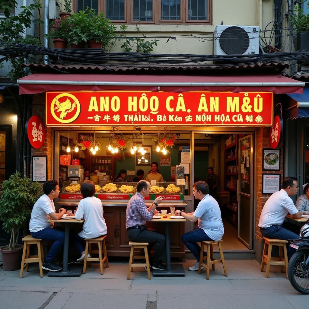 Hình ảnh một quán ăn địa phương tại Phường Tân Sơn chuyên bán đặc sản nem chua Thanh Hóa, thu hút nhiều thực khách ghé thăm.