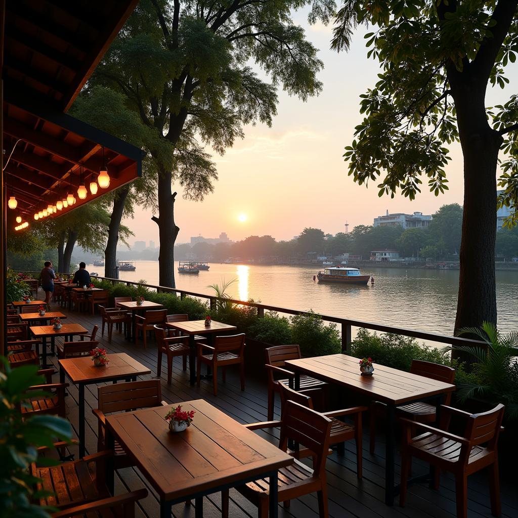 Không gian một quán ăn ven sông Sài Gòn tại Phường An Phú Đông, lý tưởng để thưởng thức ẩm thực và ngắm cảnh.