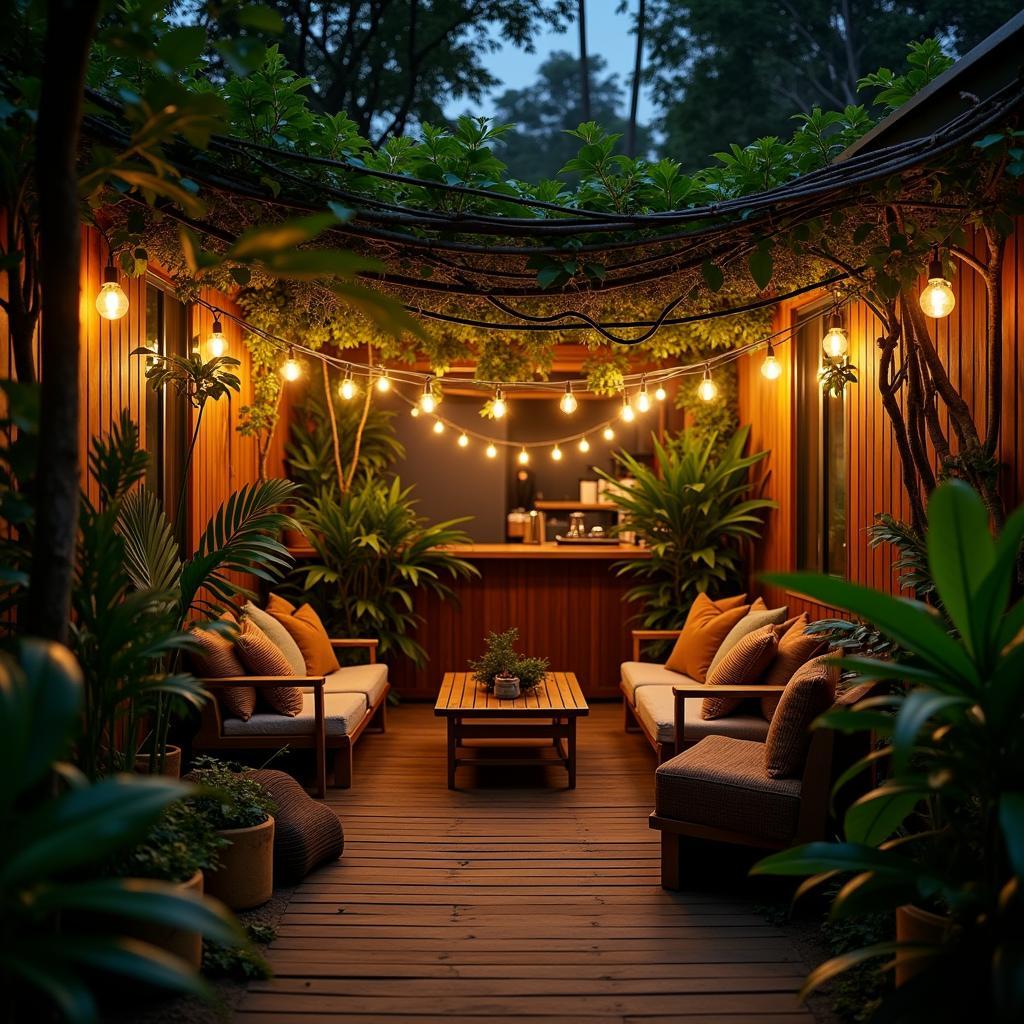 Một góc quán cà phê sân vườn yên tĩnh tại Xã Bàu Bàng buổi tối